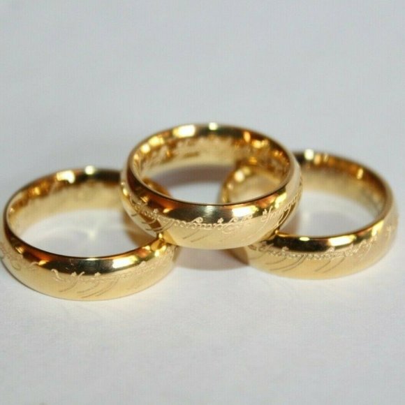 6mm Lord of the Rings LOTR 18K Gold Plated Engraved Stainless Steel Unisex Gift - Picture 6 of 9